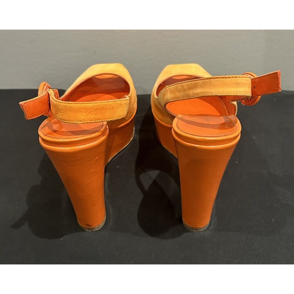 Gianvito Rossi Women's Orange Platform Peep-Toe Wedges size 37 - Picture 4 of 8